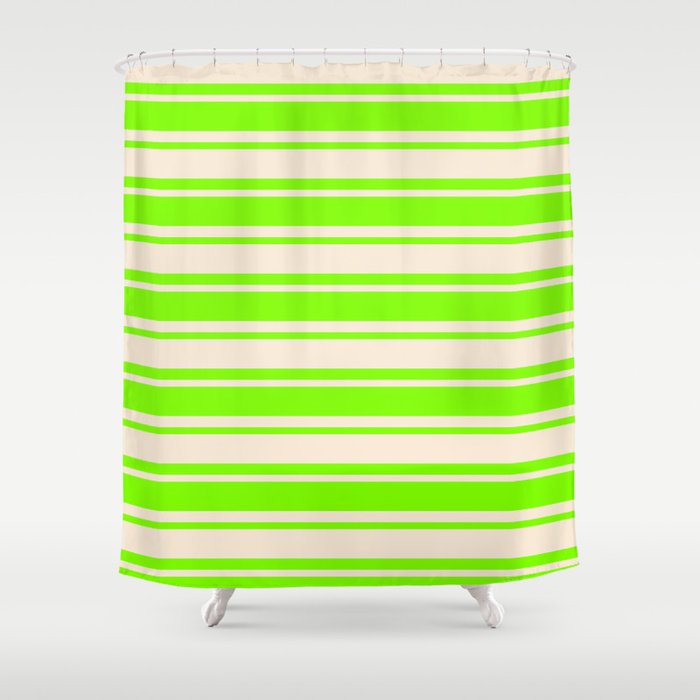 Beige & Chartreuse Colored Striped/Lined Pattern Shower Curtain