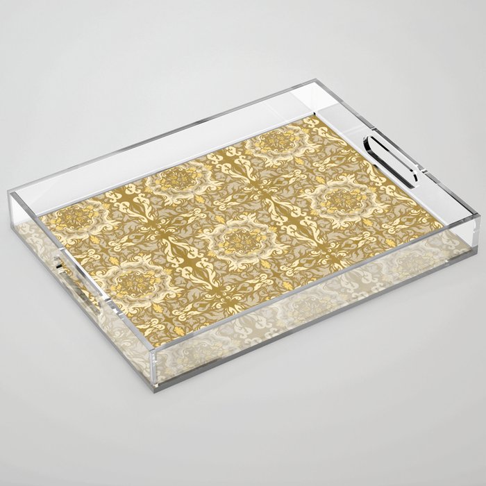 Green Gold Abstract Floral Geometry  Acrylic Tray
