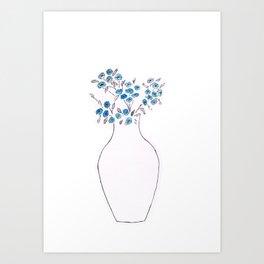 Vase of blue flowers Art Print