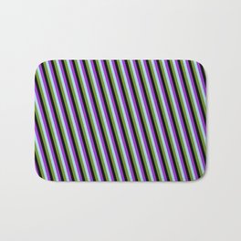 [ Thumbnail: Dark Orchid, Light Blue, Green, and Black Colored Lines Pattern Bath Mat ]