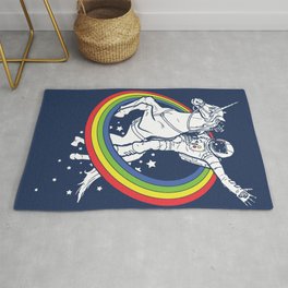 Astronaut riding a unicorn Rug | Red, Pop Art, Colors, Blue, Astronaut, Ride, Watercolor, Comic, Cartoon, Graphite 
