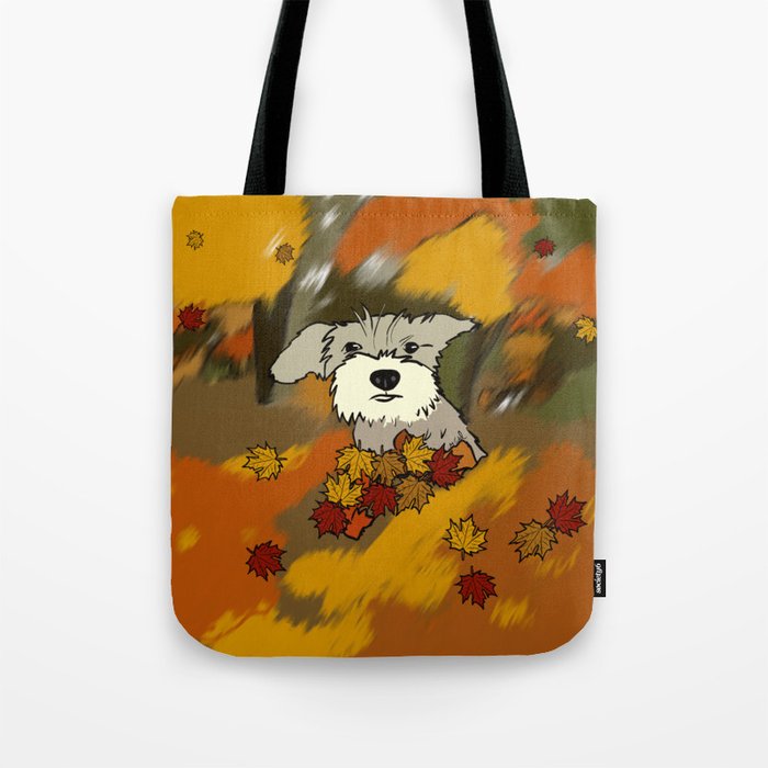 Schnauzer In Fall Leaves Tote Bag | Drawing, Schnauzer, Schnauzer-puppy, Schnauzer-in-fall, Fall-leaves, Puppy-in-leaves, Autumn-leaves, Autumn, Schnauzer-in-autumn, Fall-colors