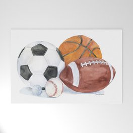 Sports Balls Watercolor Painting Welcome Mat