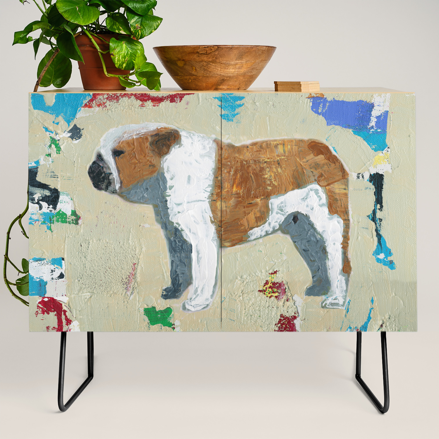 English Bulldog Abstract Art Credenza By Shawnmcnulty Society6