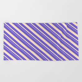 [ Thumbnail: Slate Blue and Bisque Colored Stripes Pattern Beach Towel ]