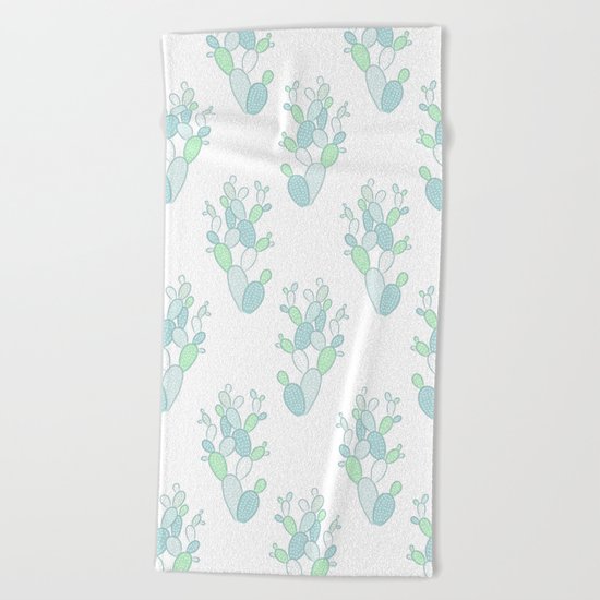 Little Succulent Pattern - Green on White Beach Towel