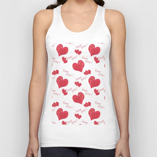 Abstract pattern with red hearts on a white background Unisex Tank Top
