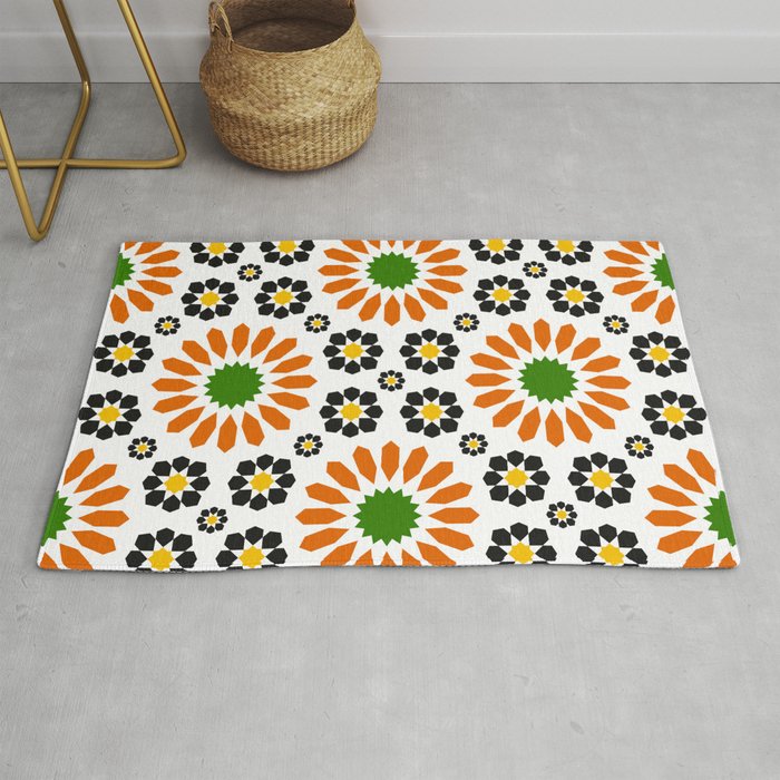Orange and Black Moroccan Tiles Pattern Rug