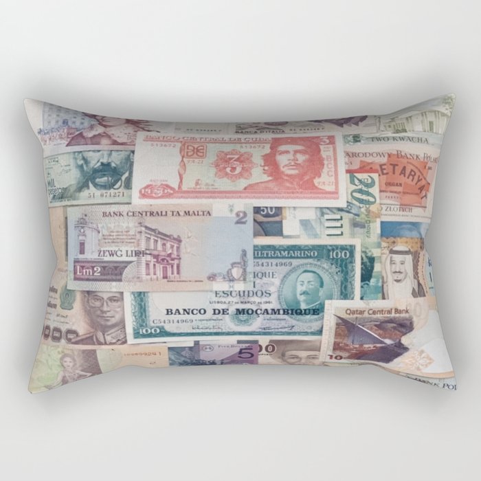 Banknote Pattern Money From World Cuba Sweden Italy Australia Quatar Russia Mozambico And More Edit View Rectangular Pillow