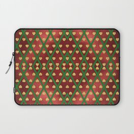 Gold Hearts on a Red Shiny Background with Green Crisscross  Diamond Lines Laptop Sleeve