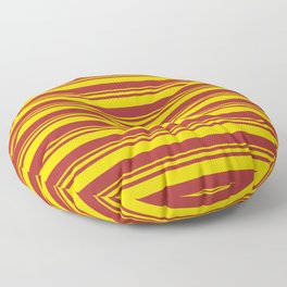 [ Thumbnail: Yellow and Brown Colored Stripes/Lines Pattern Floor Pillow ]