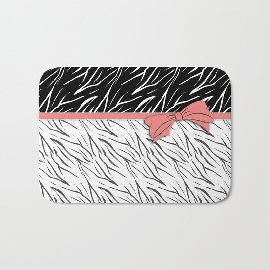 Black and white tiger pattern with pink bow. Bath Mat