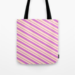 [ Thumbnail: Orchid & Bisque Colored Lines Pattern Tote Bag ]