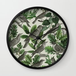 Botanical Birds in Branches Digital Collage of Vintage Elements Wall Clock