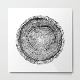 Detailed black and white reclaimed wood tree with circle growth rings pattern Metal Print