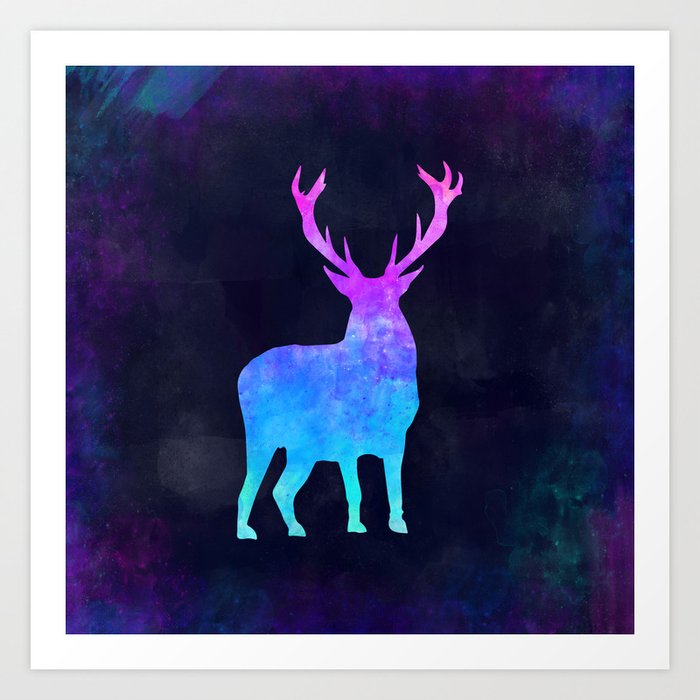 Stag abstract water colour animal silhouette wall art prints 