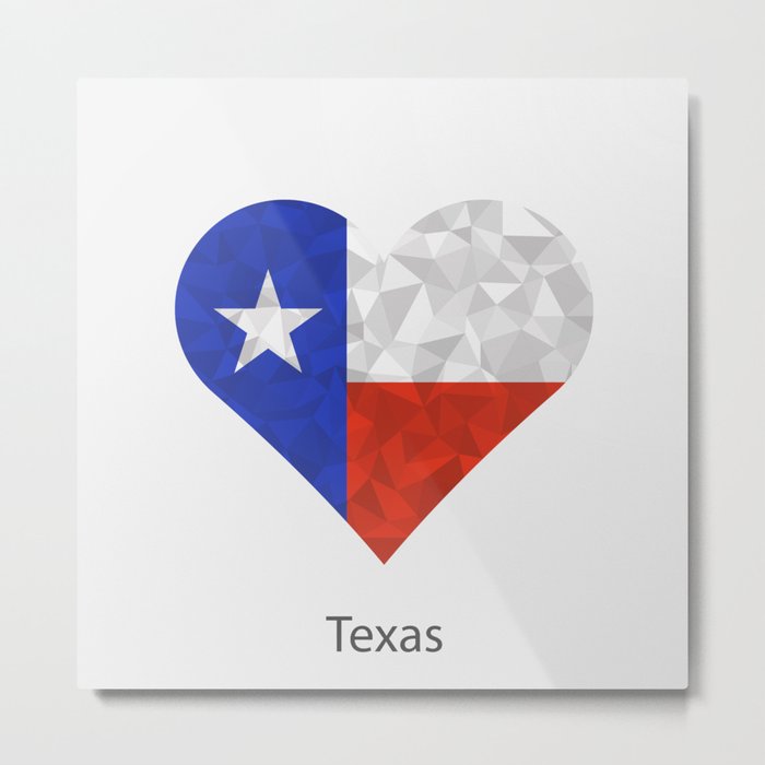 Texas flag heart in geometric,mosaic polygonal style.Love to country and state. Metal Print
