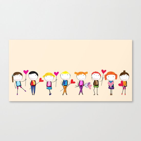Children with hearts Canvas Print