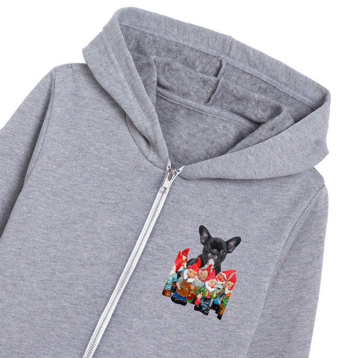 French Bulldog with funny Garden Gnomes Kids Zip Hoodie