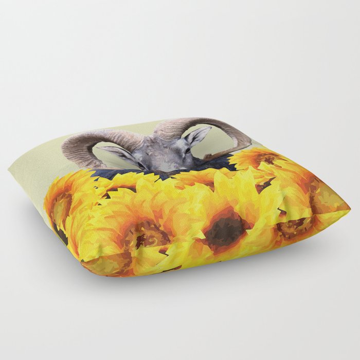 Aries Mouflon Sunflower Blossoms Floor Pillow