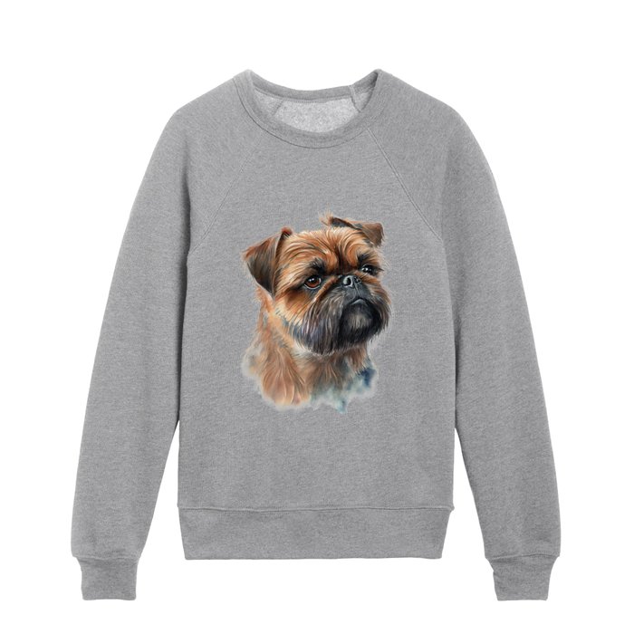 Brussels Griffon Small Dog Breed Watercolor Painting Kids Crewneck