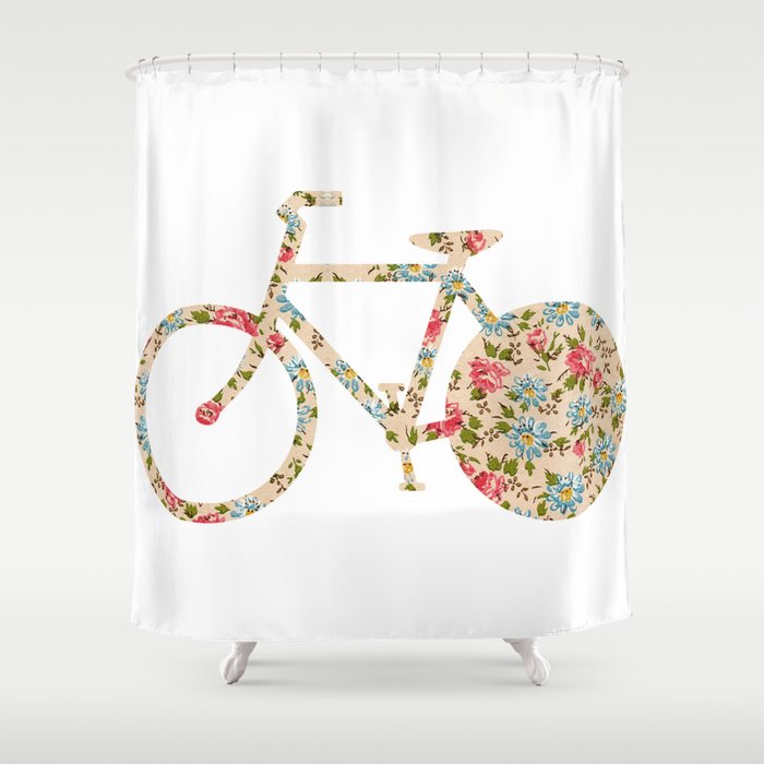 Whimsical Cute Girly Floral Retro Bicycle Shower Curtain