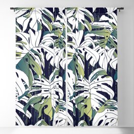 Monstera Leaf Seamless Pattern With Vertical Brush Blackout Curtain