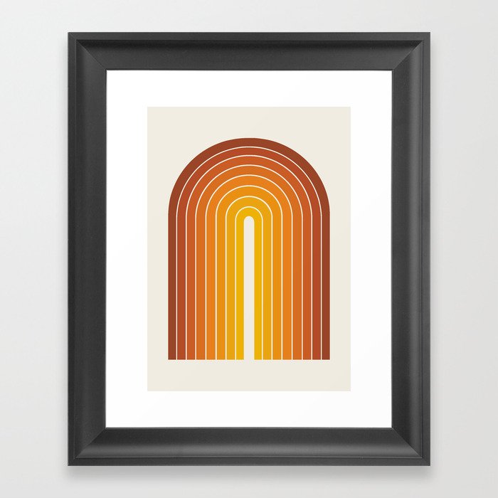 Gradient Arch IX Retro Orange Mid Century Modern Rainbow Framed Art Print