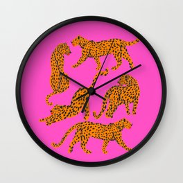 Abstract leopard with red lips illustration in fuchsia background  Wall Clock | Tiger, Pattern, Panthers, Pink, Africa, Leopard, Colourful, Safari, Painting, Kitten 