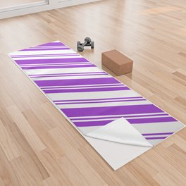 [ Thumbnail: Dark Orchid & White Colored Lined/Striped Pattern Yoga Towel ]