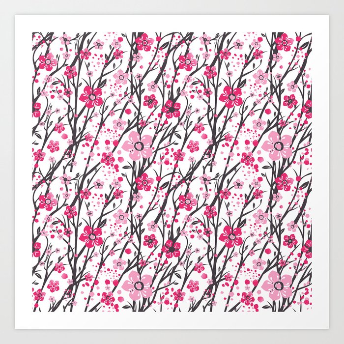 Cherry Blossom Flower Pattern 08 Art Print