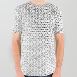 Black / Gray on White Cube Mesh All Over Graphic Tee