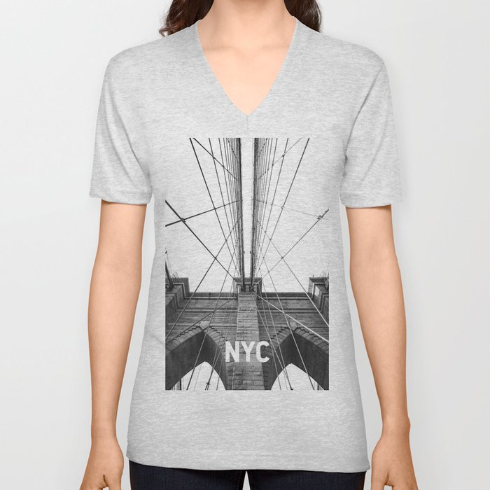 Brooklyn Bridge NYC | Black and White Photography | Minimalist V Neck T Shirt