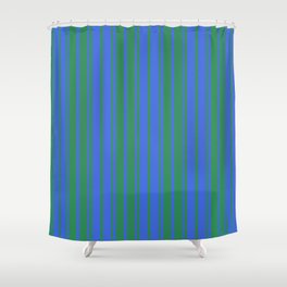[ Thumbnail: Royal Blue & Sea Green Colored Stripes/Lines Pattern Shower Curtain ]
