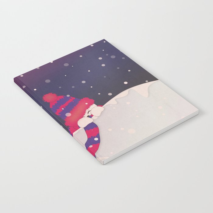Christmas Peekaboo Snowman II - Blue Violet Snowy Background Notebook