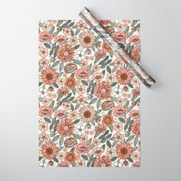70s flowers - 70s, retro, spring, floral, florals, floral pattern, retro flowers, boho, hippie, earthy, muted Wrapping Paper