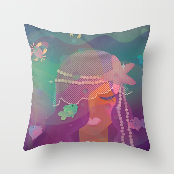 Mermaid II - Bohemian Starfish Headpiece Throw Pillow
