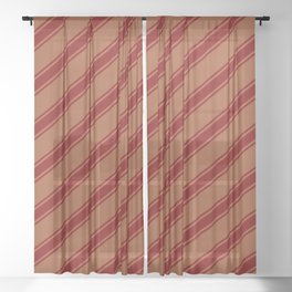 [ Thumbnail: Sienna and Maroon Colored Lined/Striped Pattern Sheer Curtain ]