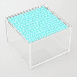 Teal Blue Wavy Grid Abstract Retro Cute Acrylic Box