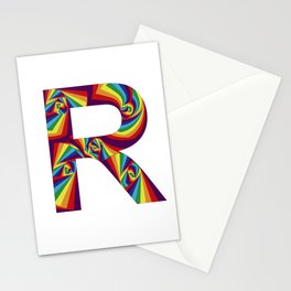 capital letter R with rainbow colors and spiral effect Stationery Card