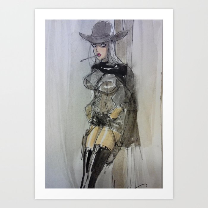Shady Stranger Sexy Cowgirl Art Print