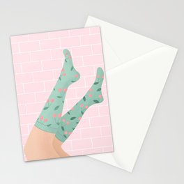 Legs with pink and green cherry socks Stationery Card