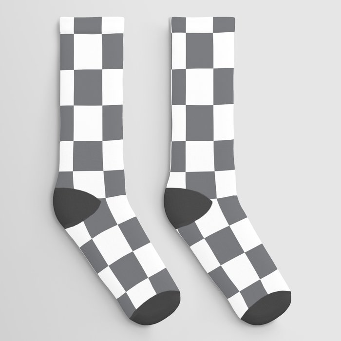 Poppy Seed Gray and White Checkered Chess Socks