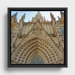 Spain Photography - Cathedral Of Barcelona Seen From Below Framed Canvas