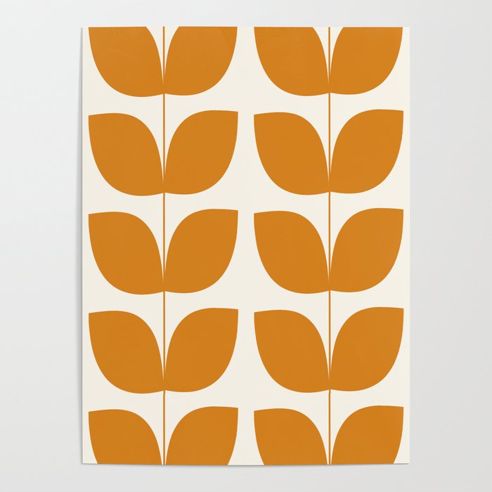 Mid Century Modern Leaves Orange Poster