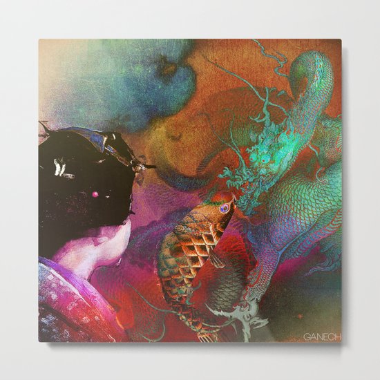 The story of the small carp koi who wanted to become a powerful dragon Metal Print