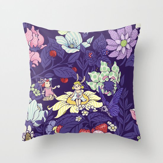 Garden party - blueberry tea version Throw Pillow