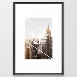 NY Skyline Graphic Souvenir Gift with Vintage Typography Framed Art Print