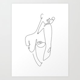 Female Nudity Line / Naked woman looking over her shoulder  Art Print