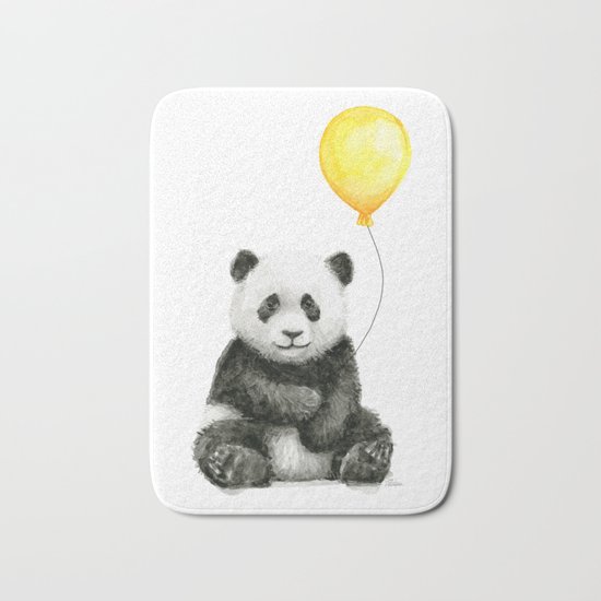 Panda Watercolor Animal with Yellow Balloon Nursery Baby Animals Bath Mat